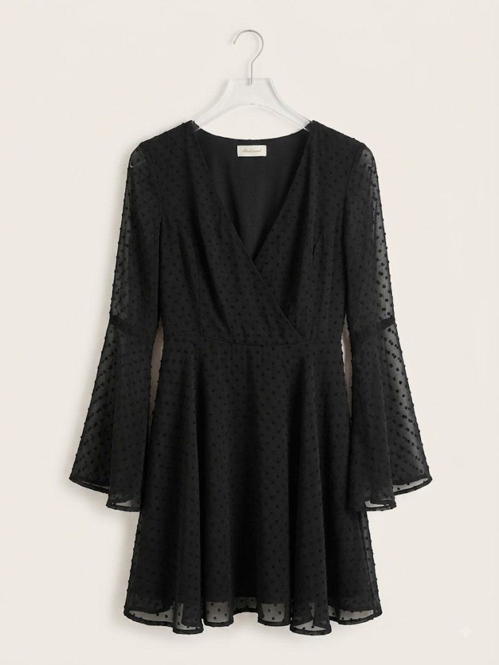 Altar'd State Black Dot-Textured Wrap Skater Dress